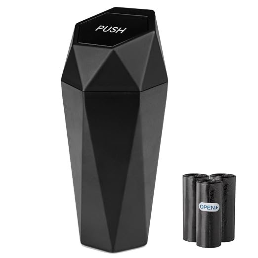 Car Trash Can with Lid, Leakproof Automotive Portable Trash Bin, Diamond Design Easy to Clean Plastic Desktops Dustbin Organizer for Car Home Office with 90pcs Trash Bags