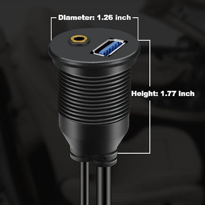 2 Pack USB 3.0 & 3.5mm Car Mount Flush Cable 3.5mm + USB3.0 AUX Extension Dash Panel Waterproof Mount Cable for Car Boat and Motorcycle - 3ft
