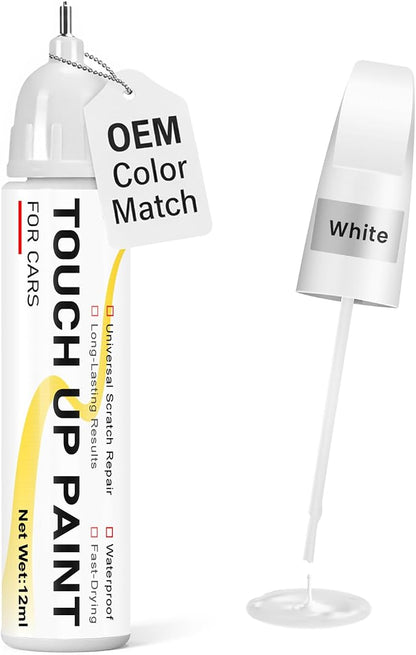 Pure White Touch Up Paint for cars, 2-in-1 Brush & Tip, 0.4 fl oz - Universal Car Scratch Repair Pen for Scratches & Scuffs, OEM Color Match, Quick-Dry & Long-Lasting