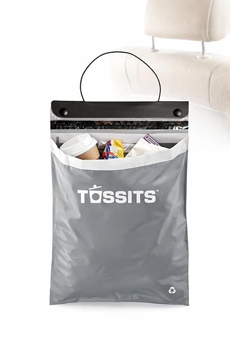 Tossits Recycled Disposable Car Trash Bags – Leakproof, Smell Proof Hanging Garbage Bags for Car, Truck, SUV, RV & Vehicle – Gray, 7 Count Disposable Automotive Trash Bags