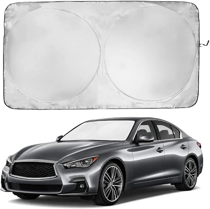 Windshield Sun Shade | Compatible for Infiniti Q50 2014-2024 | Certified 99.87% UVB & 99.02% UVA Car Sun Shade. Award Winning Sunshade - Patented Technology | Car Shades by Kinder Fluff