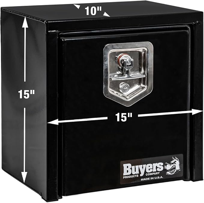 Buyers Products 1703310 Black Steel Underbody Truck Tool Box – 15 x 10 x 15 Inch - Truck Bed & Underbelly RV Storage Box, Locking T-Latch, Weather-Resistant, Heavy-Duty Flatbed Job Box, Made in USA