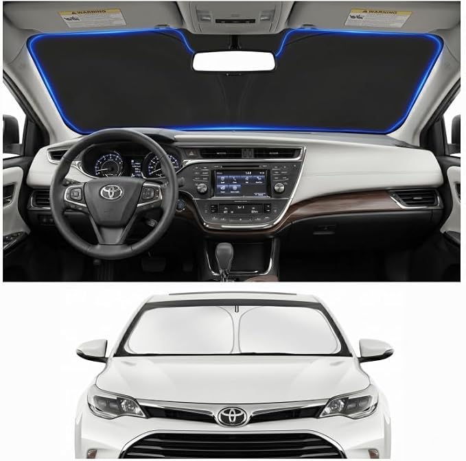 Custom Fit Windshield Sun Shade for Toyota Avalon 2013-2018 | Custom Fit Windshield Cover, Blocks UV Rays, Double-Layer Heat Shield, Durable Frame, Easy Fold & Storage