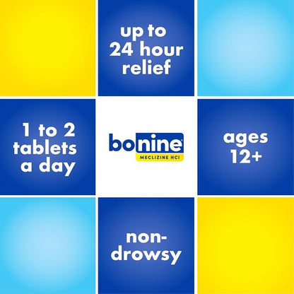 Bonine 48 ct. Non Drowsy Motion Sickness Relief, Sea Sickness, Car Sickness, Nausea, & Vomiting - Meclizine HCI 25mg, Travel-Sized - Raspberry Chewable Tablets
