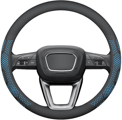Yangday Leather Steering Wheel Cover for Jeep Wrangler Grand Cherokee Compass, 14.5-15 inches Car Steering Wheel Cover with Non-Slip Breathable (Blue)
