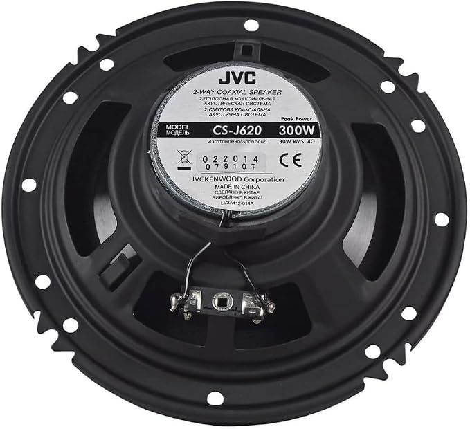 JVC CS-J620 300W 6.5" CS Series 2-Way Coaxial Car Speakers, Set of 2, 6.5" Mica Cone Woofer & 1" PEI Tweeter, Hybrid Surround, Easy Installation