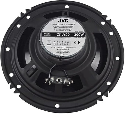 JVC CS-J620 300W 6.5" CS Series 2-Way Coaxial Car Speakers, Set of 2, 6.5" Mica Cone Woofer & 1" PEI Tweeter, Hybrid Surround, Easy Installation