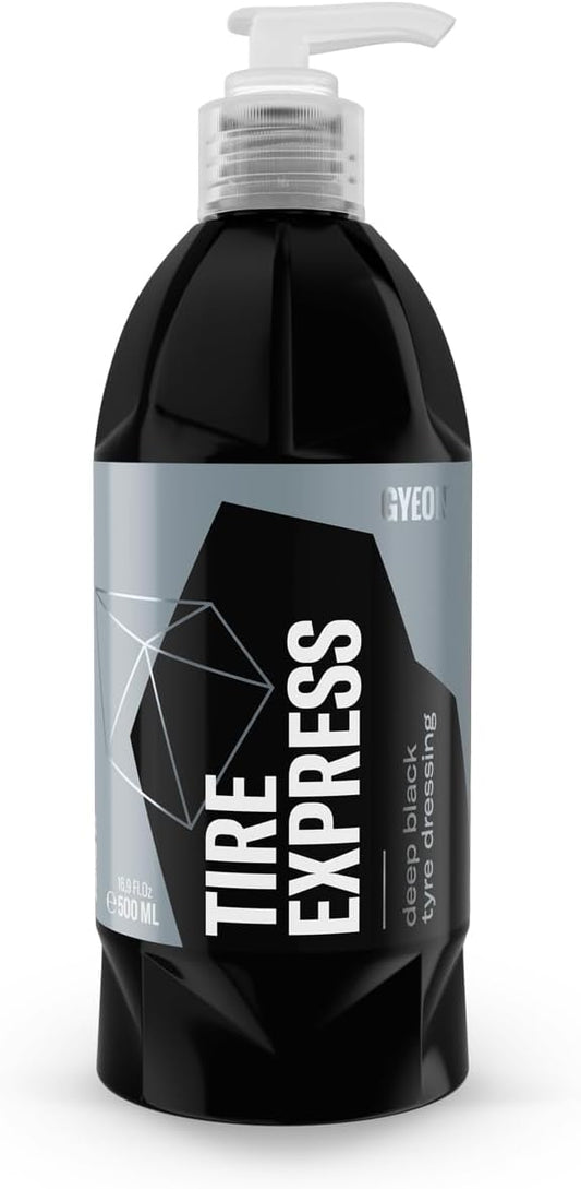 Gyeon Tire Express Satin‑Finish Tire Dressing Water Based UV Protection Self‑Cleaning Liquid, Long Lasting Factory‑Fresh Look Easy Wet Or Dry Application Deep Natural Tire Revitalizer, Exterior Use