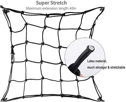 KOFULL 20" x 20" Cargo Net, Bungee net with 8 Hooks, Small Cargo net Stretches to 42" x 42", Cargo Netting with 2" x 2" Mesh for Motorcycle, Bike, ATV - Free 1 PC Luggage Fixed Strap Rope