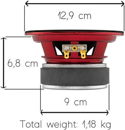 DS18 PRO-X5M Loudspeaker – 5.25" Midrange Speaker, Red Aluminum Bullet, 300W Max, 150W RMS, 4 Ohms - Premium Quality Audio Door Speakers for Car or Truck Stereo Sound System - 1 Speaker