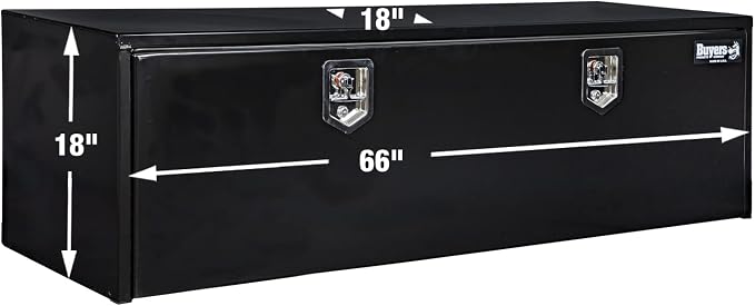 Buyers Products 1702317 Black Steel Underbody Truck Tool Box – 18 x 18 x 66 Inch - Truck Bed & Underbelly RV Storage Box, Locking T-Latch, Weather-Resistant, Heavy-Duty Flatbed Job Box, Made in USA