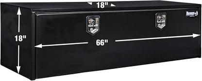 Buyers Products 1702317 Black Steel Underbody Truck Tool Box – 18 x 18 x 66 Inch - Truck Bed & Underbelly RV Storage Box, Locking T-Latch, Weather-Resistant, Heavy-Duty Flatbed Job Box, Made in USA