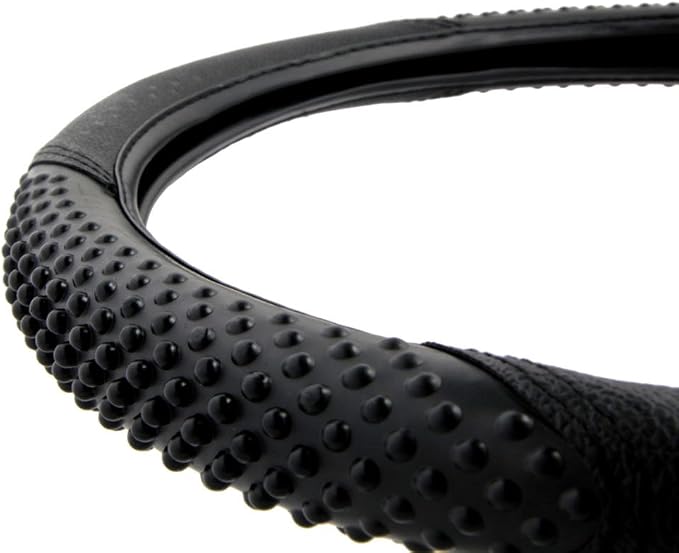 BDK Sporty Two Tone Ergonomic Grip Steering Wheel Cover - Massaging Gel Grip for Standard Size Wheels 14.5-15 inch Black/Black