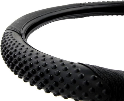 BDK Sporty Two Tone Ergonomic Grip Steering Wheel Cover - Massaging Gel Grip for Standard Size Wheels 14.5-15 inch Black/Black