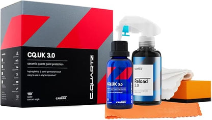 CARPRO CQUARTZ UK 3.0 - Ceramic Coating for Cars, Quartz Based Nanotechnology, Bonds to Paint, Glass, Metal and Plastic - (50ml Kit w/Reload 2.0)