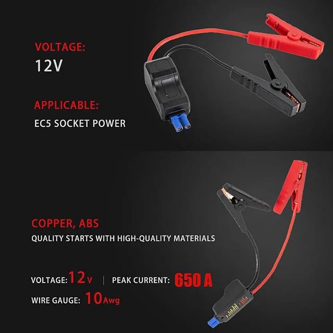 EC5 Heavy Duty Jump Starter Replacement Cables with Battery Clamps-EC5 Connector Car Jumper Cable Booster Jumper Cables 12V Car Battery Booster Jumper Emergency Cable-Car Jump Starter Battery Clips