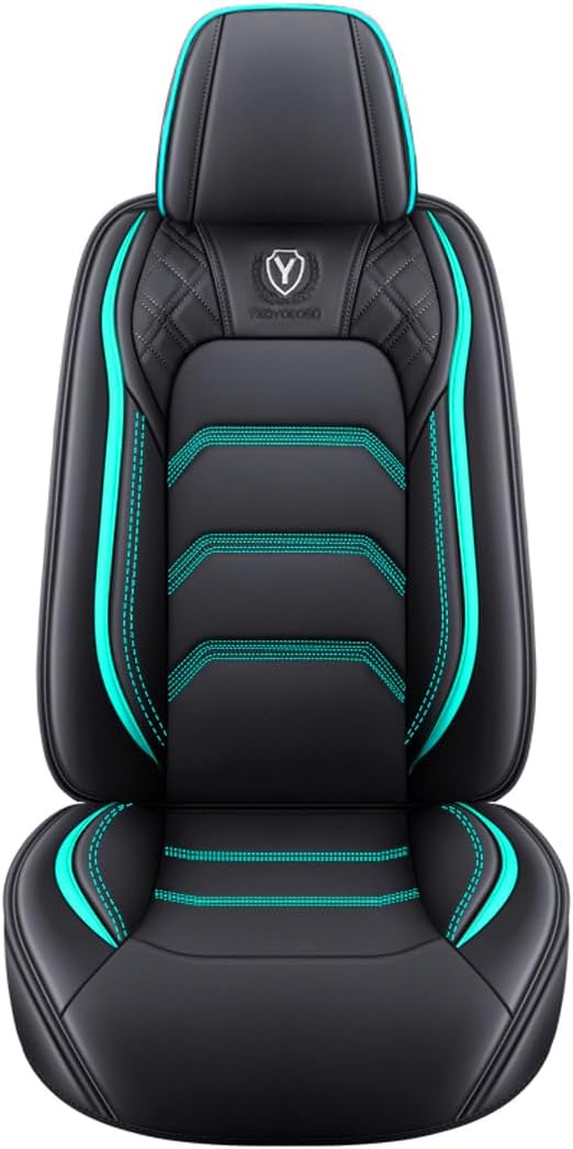 Comfortable Leather Auto Car Seat Covers 5 Seats Full Set Universal Fit (Black & Green)