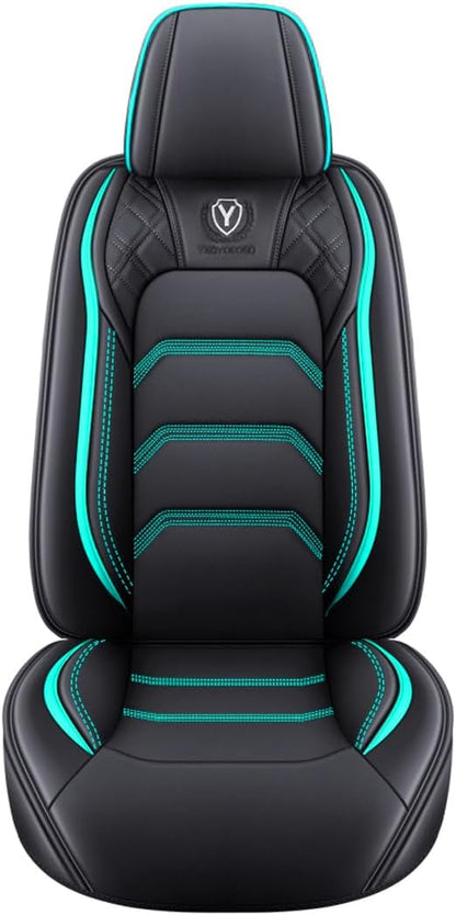 Comfortable Leather Auto Car Seat Covers 5 Seats Full Set Universal Fit (Black & Green)