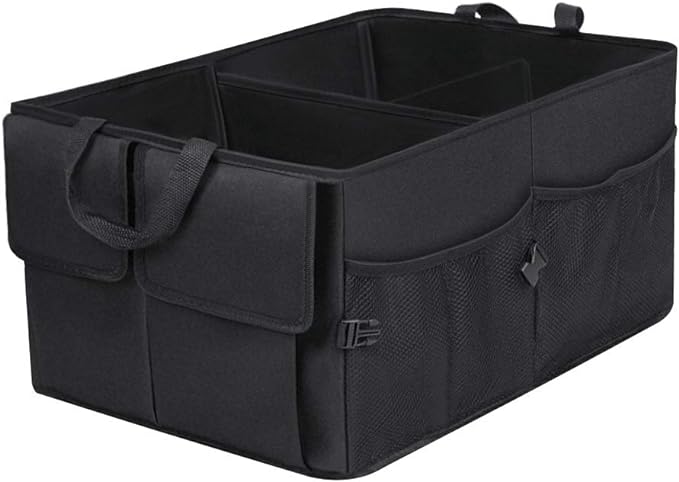 JiatuA Car Trunk Backseat Organizer for SUV, 8 Pocket Waterproof, Dust-proof, Sturdy Foldable Cargo Net Storage for More Trunk Space with Adjustable Straps, Black