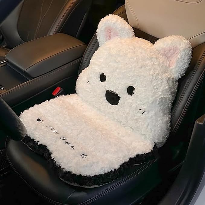 Cute Car Seat Cushion with Back Cartoon Plush Lumbar Support Pillow for Driving Seat Desk Chair Cushions for Cars Office Playroom Gaming Accessories Room Bedroom Decor