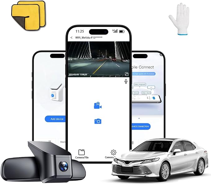 4K Dash Cam Suitable for Toyota Camry 2025-2026 LE SE XLE XSE Nightshade (HD2-06090), OEM Factory Look, UHD 2160P Video, Built-in WiFi & APP, Loop Recording, G-Sensor, Plug & Play, 128GB Card