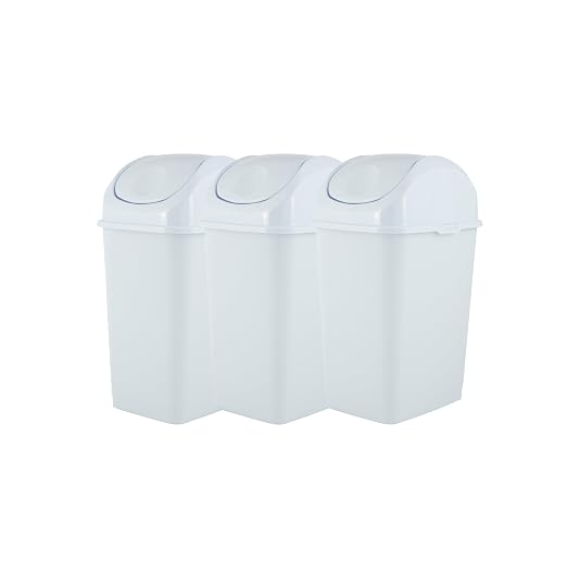 Superio Mini Desktop Trash Can with Swing Top Lid Portable Plastic Garbage Can for Countertop, Desktop, Make up Vanity, Bathroom, Car, Under Sink, Dorm, Compact Waste Bin 5 L 1.25 Gal (3, White)