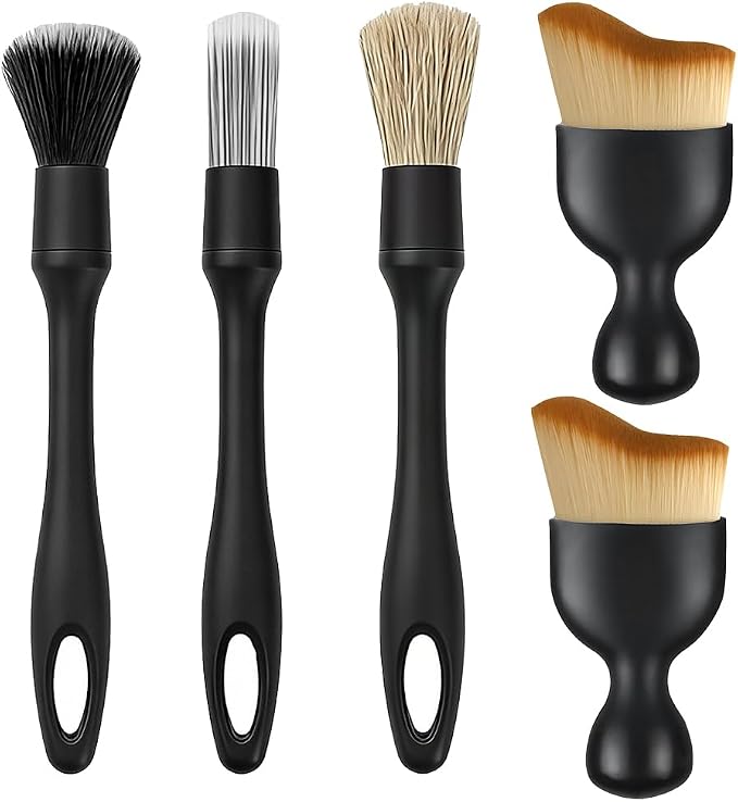 Bittwee Car Detailing Brush Kit, 5PCS Soft Bristle Multi-Use Vehicle Air Vent Detailing Wash Brushes, Automotive Interior or Exterior Cleaning Kit, Universal for SUV Automobile Truck