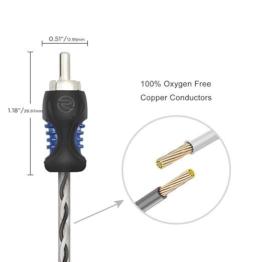 RECOIL RCI23 100% Oxygen Free Copper 3ft 2-Channel RCA Audio Cable, Twisted Pair with Noise Reduction