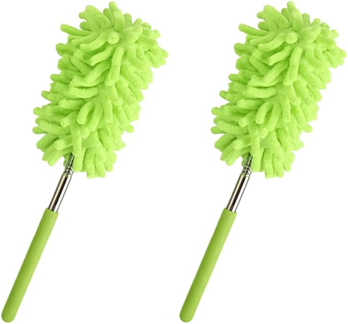 2PCS Car Interior Duster with Extension Pole, 9.45" to 28.35" Microfiber Soft Vehicle Dash Dusting Detailing Wash Brushes, Automotive Dash Cleaning Tool, Universal for SUV RV Truck (Green)