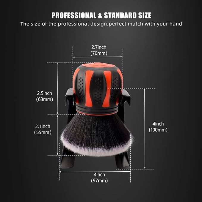SPTA Ultra Soft Detailing Brush, Car Detail Brush, Orange Handle XL Synthetic Brush - Ultra Soft Bristles, Comes with Storage Rack, Covers Large Area Inside or Outside Vehicles