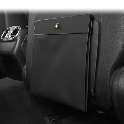 Custom Interior Accessories Waterproof Car Can Trash Multipurpose Hanging Garbage Bag Collapsible Garbage Can Magnet Storage Bags for Car Back Seat PU Leather Closure Design(Black)