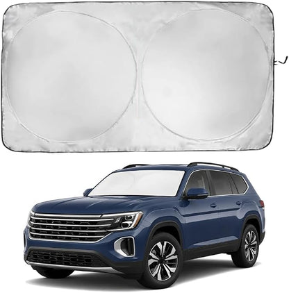 Windshield Sun Shade | Compatible for Volkswagen Atlas (2018-2025) | Certified 99.87% UVB & 99.02% UVA Car Sun Shade. Award Winning Sunshade - Patented Technology | Car Shades by Kinder Fluff