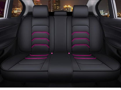 Comfortable Leather Auto Car Seat Covers 5 Seats Full Set Universal Fit (Black & Rose)