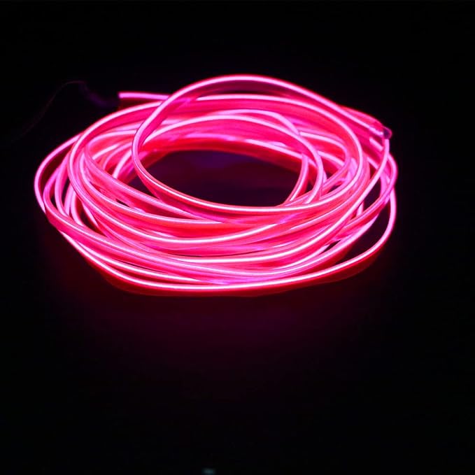 El Wire Lights for Car Interior, Pink Neon 16FT/5M LED Strip Light, USB 5V for Garden Party Decoration