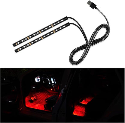 Yourkar Car LED Strip Light, 24 LED Auto Interior Under Dash Atmosphere Lights with USB Port, Vehicle Decor Lamp Ambient Night Light Strip Lighting Kit, Universal Car Accessories (Red)