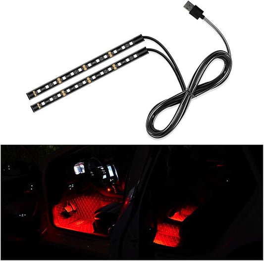 Yourkar Car LED Strip Light, 24 LED Auto Interior Under Dash Atmosphere Lights with USB Port, Vehicle Decor Lamp Ambient Night Light Strip Lighting Kit, Universal Car Accessories (Red)