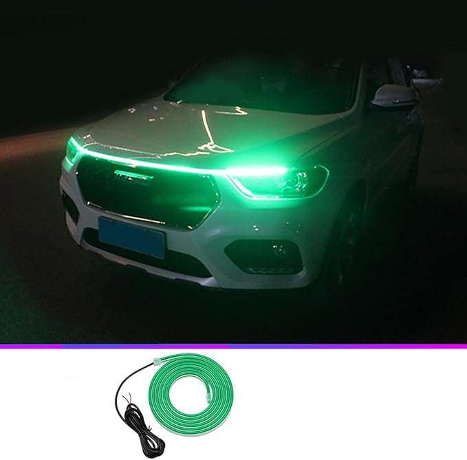 Universal Car Hood Daytime Running Light Strip, 79 Inch Car Hood Light Strip, Waterproof Led Hood Light Belt Flexible Led Auto Decorative Atmosphere Lamp 12V (Green)
