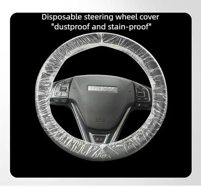 Disposable Steering Wheel Covers 100PCS PE Plastic Clear Protectors with Stretch Elastic for Scratch Prevention Universal Fit Car Interior Accessories