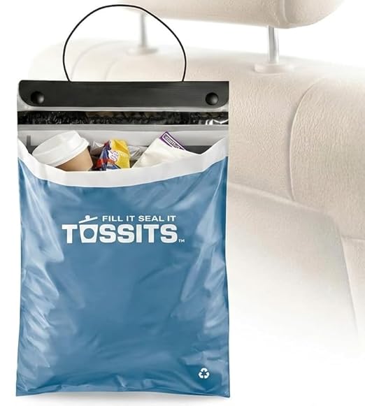 Tossits Recycled Disposable Car Trash Bags – Leakproof, Smell Proof Hanging Garbage Bags for Car, Truck, SUV, RV & Vehicle – Blue, 21 Count Disposable Automotive Trash Bags
