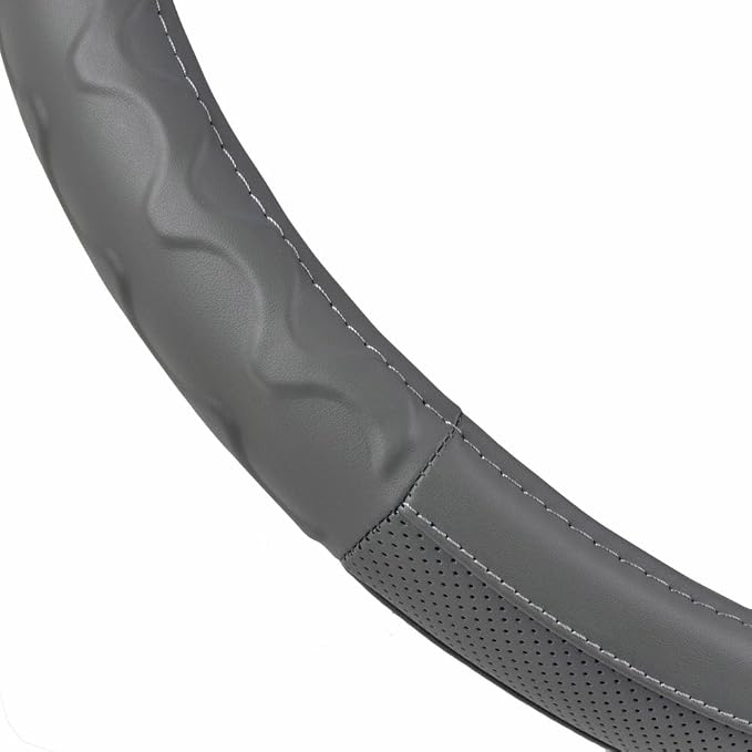 BDK Motor Trend Ergonomic Leather Grip Steering Wheel Cover for Big Rigs Trucks Semis 18" Large Heavy Duty Non Slip Long Haul Long Drives Transportation, Comfortable Anti-Fatigue (Gray)