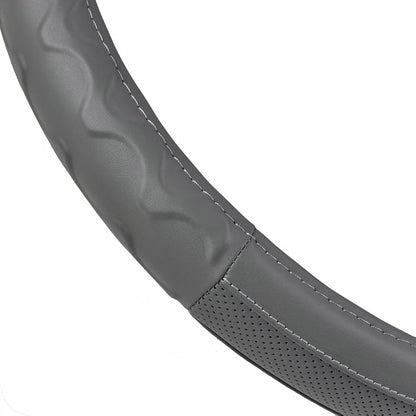 BDK Motor Trend Ergonomic Leather Grip Steering Wheel Cover for Big Rigs Trucks Semis 18" Large Heavy Duty Non Slip Long Haul Long Drives Transportation, Comfortable Anti-Fatigue (Gray)