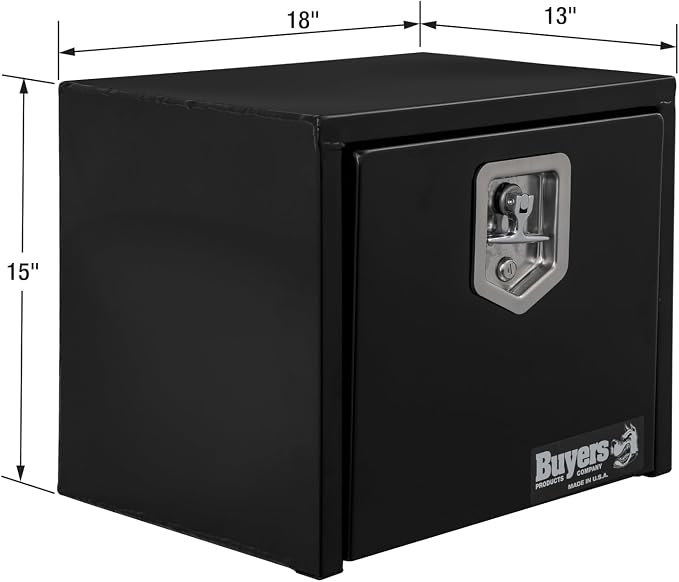 Buyers Products 1703321 Black Steel Underbody Truck Tool Box – 15 x 13 x 18 Inch - Truck Bed & Underbelly RV Storage Box, Locking T-Latch, Weather-Resistant, Heavy-Duty Flatbed Job Box, Made in USA