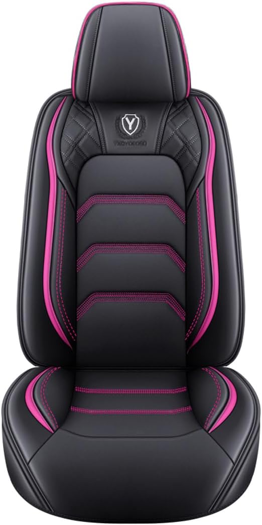 Comfortable Leather Auto Car Seat Covers 5 Seats Full Set Universal Fit (Black & Rose)