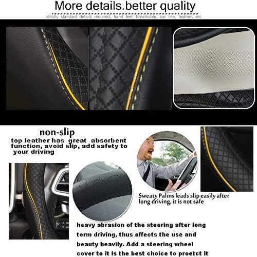 Gomass Car Steering Wheel Cover, Anti-Slip, Safety, Soft, Breathable, Heavy Duty, Thick, Full Surround, Sports Style (Black with Yellow Line)