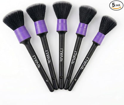 Rivali Car Care Premium 5-Piece Interior Detailing Brush Set - Ultra Soft Scratch-Free Brushes for Leather, Alcantara, Dashboards, Air Vents & Screens - Professional Car Interior Cleaning Kit