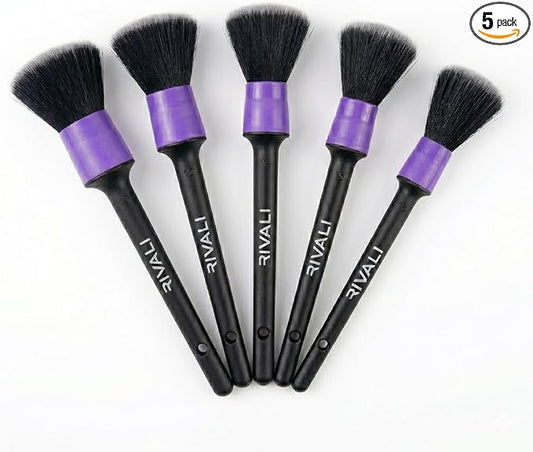 Rivali Car Care Premium 5-Piece Interior Detailing Brush Set - Ultra Soft Scratch-Free Brushes for Leather, Alcantara, Dashboards, Air Vents & Screens - Professional Car Interior Cleaning Kit
