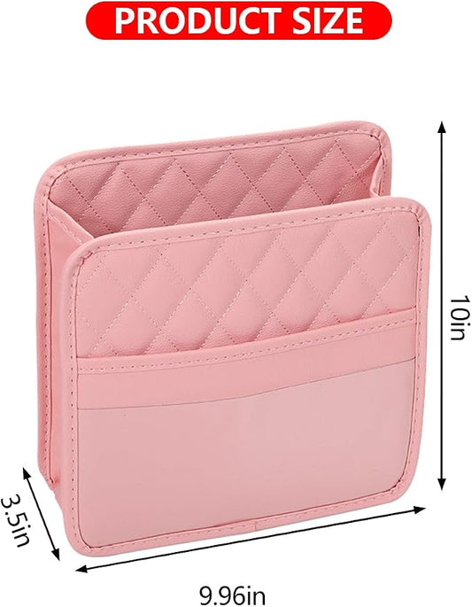 Mandark Car Seat Back Organizer, PU Leather Vehicle Backseat Hanging Storage Pocket, Multipurpose Auto Travel Essentials Accessories for Kids & Adults, Universal for Most Cars (Pink)