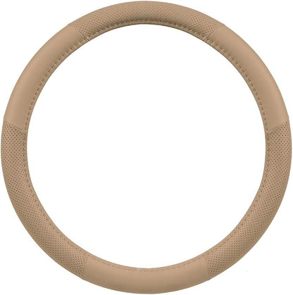 Motor Trend Perforated Microfiber Leather Steering Wheel Cover for Cars Trucks SUVs Vans, Sporty Racing Improved Grip Anti-Fatigue Ergonomic Design, Airbag Compatible - Fits Standard 15" Inch - Beige