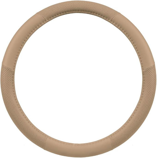 Motor Trend Perforated Microfiber Leather Steering Wheel Cover for Cars Trucks SUVs Vans, Sporty Racing Improved Grip Anti-Fatigue Ergonomic Design, Airbag Compatible - Fits Standard 15" Inch - Beige