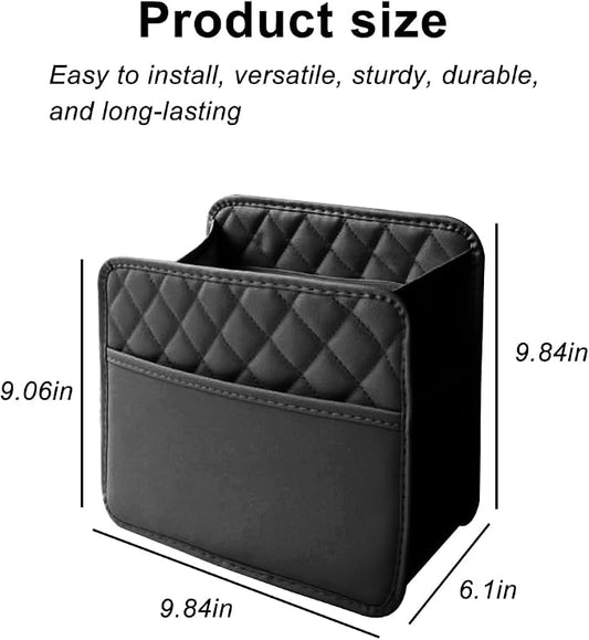 Mandark Car Seat Back Organizer, PU Leather Automotive Backseat Hanging Storage Pocket, Multipurpose Vehicle Travel Essentials Accessories for Kids & Adults, Universal for Most Cars（Black）